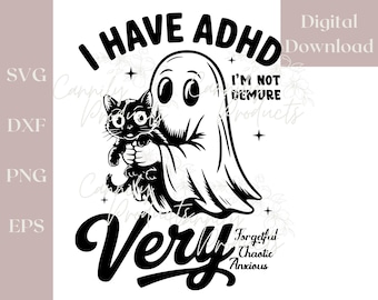 Halloween SVG | Cute Ghost Shirt Design | ADHD Halloween Cutout File for Cricut | Digital Download | Ghost Kitty Design