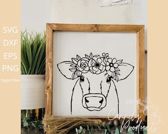 Flower cow girly wall art decor, digital download file, wall decor cricut vinyl or sublimation file cutout, baby's room decor or diy picture