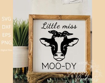 Little Miss Moo-Dy Cow digital download file for children's outfit, women's shirt or cards, svg cricut or sublimation compatible cutout file