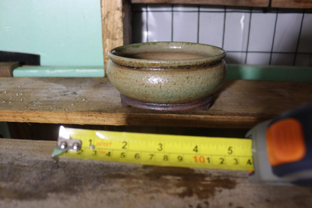 Glazed Cream and Brown Bag Style Shohin Pot. 5.5