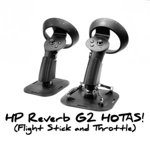 May include: Two black VR controllers mounted on stands, labelled "HP Reverb G2 HOTAS! (Flight Stick and Throttle)"