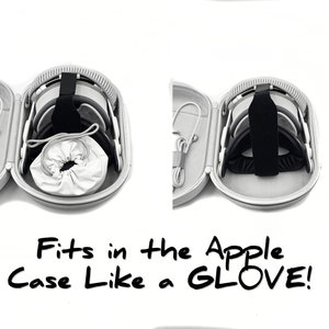 May include: Two white hard shell cases with black straps and a white drawstring bag inside. The text "Fits in the Apple Case Like a GLOVE!" is written below the cases.