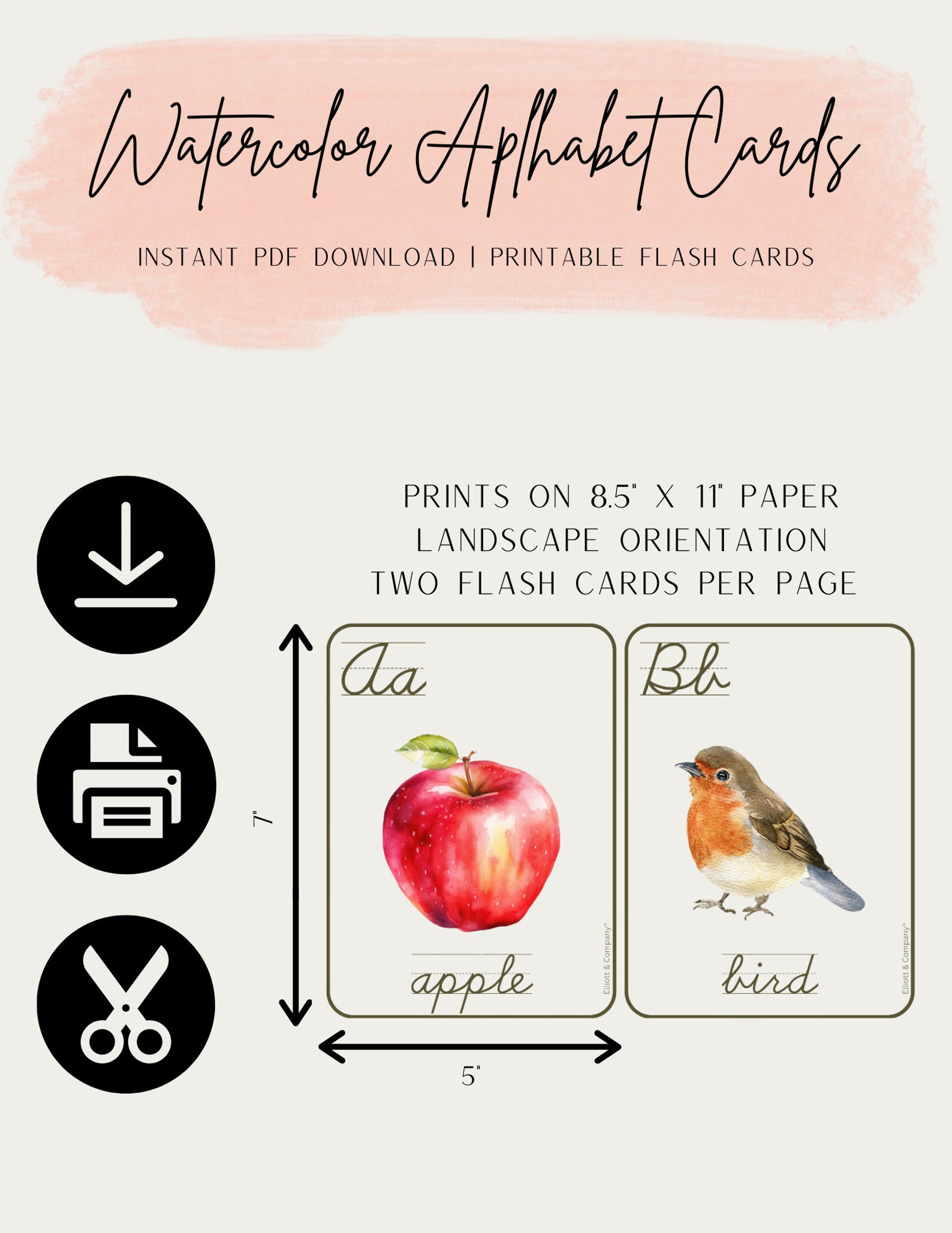 Watercolor Cursive Alphabet Flash Cards - Etsy