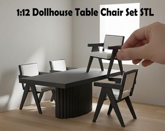 Comedor moderno para casa de muñecas a escala 1:12 (STL) – Sillas minimalistas acanaladas – Muebles en miniatura imprimibles en 3D