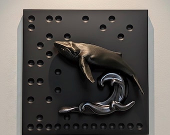 Decoración de pared de ballena 3D STL – Decoración oceánica de ballena jorobada – Escultura de pared costera náutica