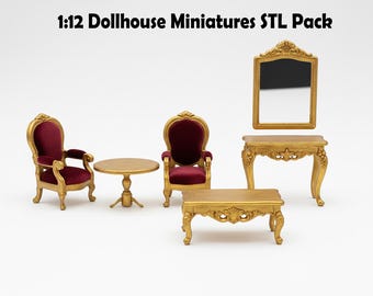 1:12 Scale Dollhouse Miniature Furniture STL Bundle - Victorian Style - Baroque- Classic Living Room Set - 3D Print Files - Digital Download