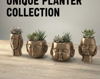 4 moderna blomkrukor i STL-format | 3D-utskrivbara blomkrukor och vasmodeller | Skulpturkrukor | Heminredning Trädgårdskrukor