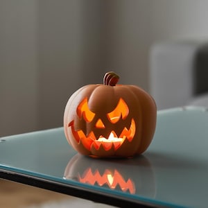 3D-utskrift STL-fil - Spöklik pumpalykta / ljusstake - Produkt i 2 storlekar för Halloweendekoration