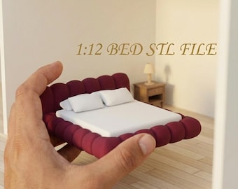 Archivo STL de cama moderna a escala 1:12 / Cama en miniatura para casa de muñecas / Muebles imprimibles en 3D / Descarga digital