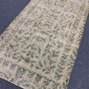 Turkish handmade vintage wool rug 3.9’’ X 6.8’’ ft entryway carpet wool rug floral design carpet  home decor boho rug C-0286