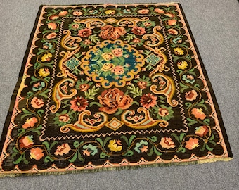 Anatolian floral design handmade wool rug 5.10’’ X 6.7’’ ft dining room rug dark color carpet home gift entryway rug C-970