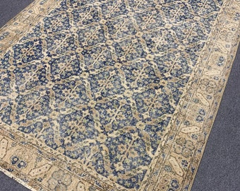 Oversize  Handmade vintage rug wool rug 5.11’’ X 9.8’’ ft dining room carpet floral design rug pale color rug area rug C-0336