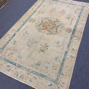 Oversize Handmade vintage rug 5.4’’ X 9.1’’ ft wool carpet pale color medallion decorative home carpet area rug boho decor carpet C-0308