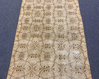 Handmade vintage pale color rug 3.6’’ X 6.4’’ ft rectangle floral pattern wool rug C-89