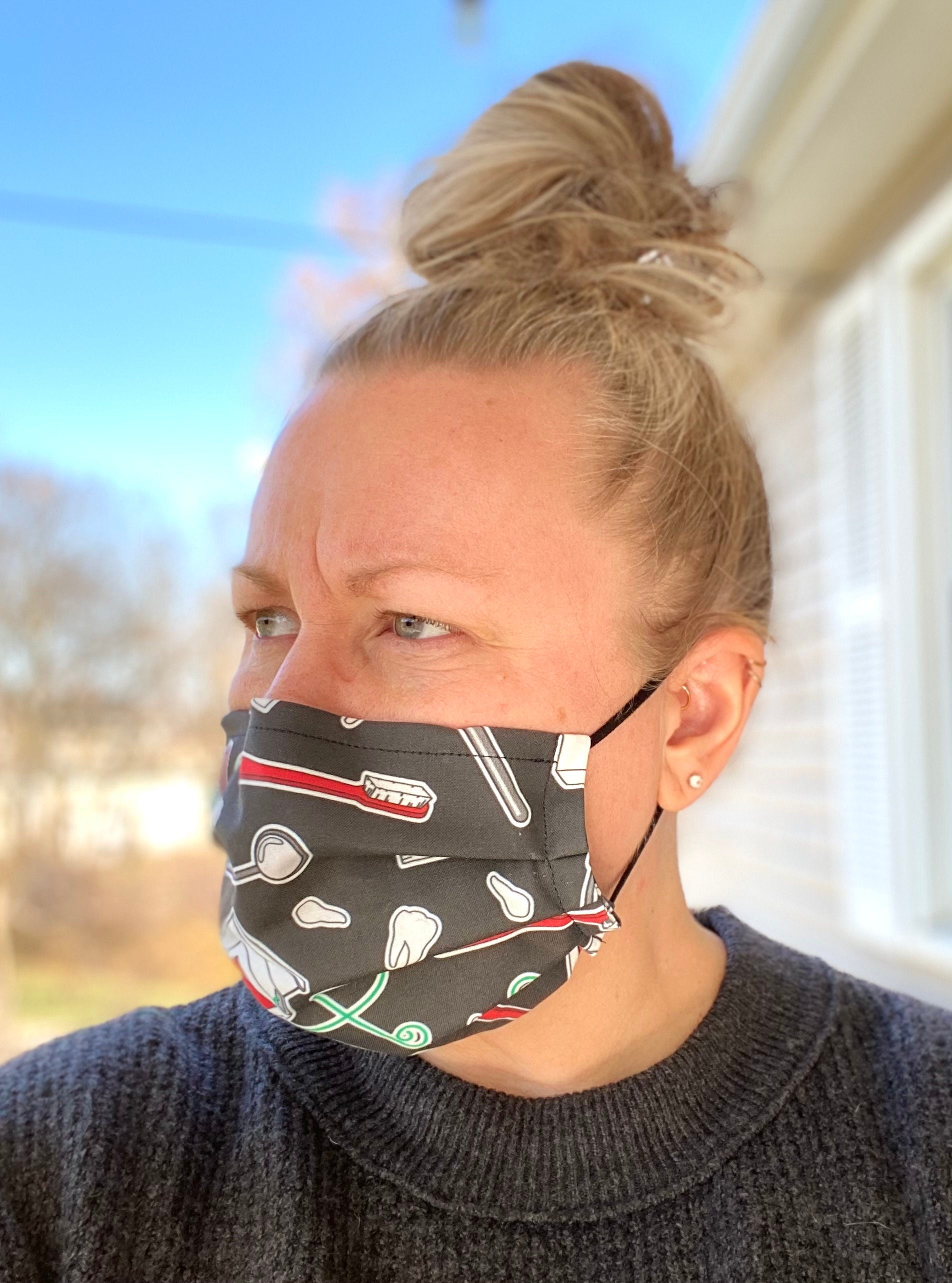 Dental Hygienist Dentist Cotton Face Mask Elastic Ear Loops Etsy