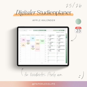 Planner di studio digitale 2025/26 | Planner semestrale digitale per Goodnotes, Penly e altro | Con funzione calendario Apple | Sage