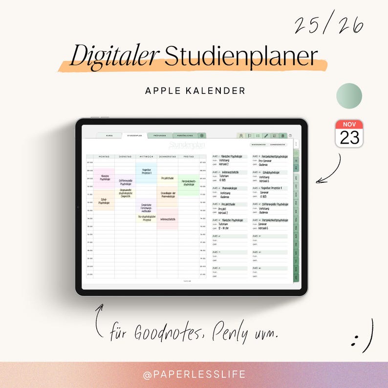 Digital Study Planner 2025/26 | Digital Semester Planner for Goodnotes, Penly, and more | With Apple Calendar Function | Sage image 1
