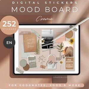 Más de 250 pegatinas digitales Mood Board // para GoodNotes, XODO, Noteshelf // Citas de motivación, Flores, Vintage