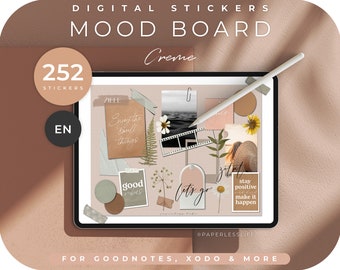Ponad 250 cyfrowych naklejek Mood Board // dla GoodNotes, XODO, Noteshelf //Cytaty motywacyjne, kwiaty, Vintage