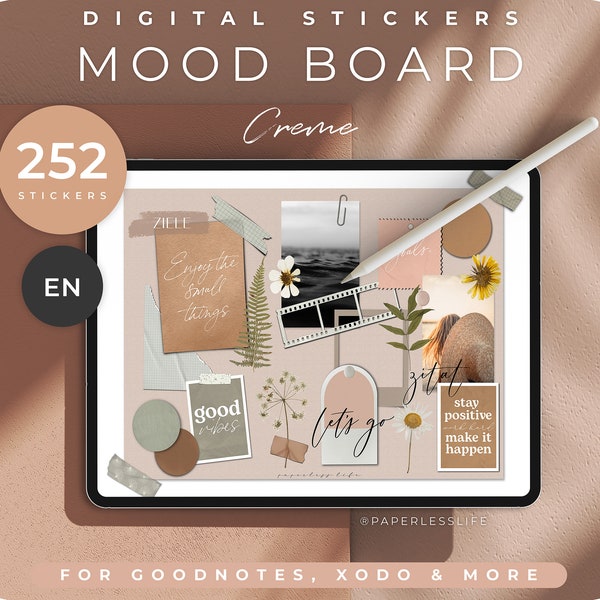 250+ Digital Stickers Mood Board // pour GoodNotes, XODO, Noteshelf // Motivation Quotes, Flowers, Vintage