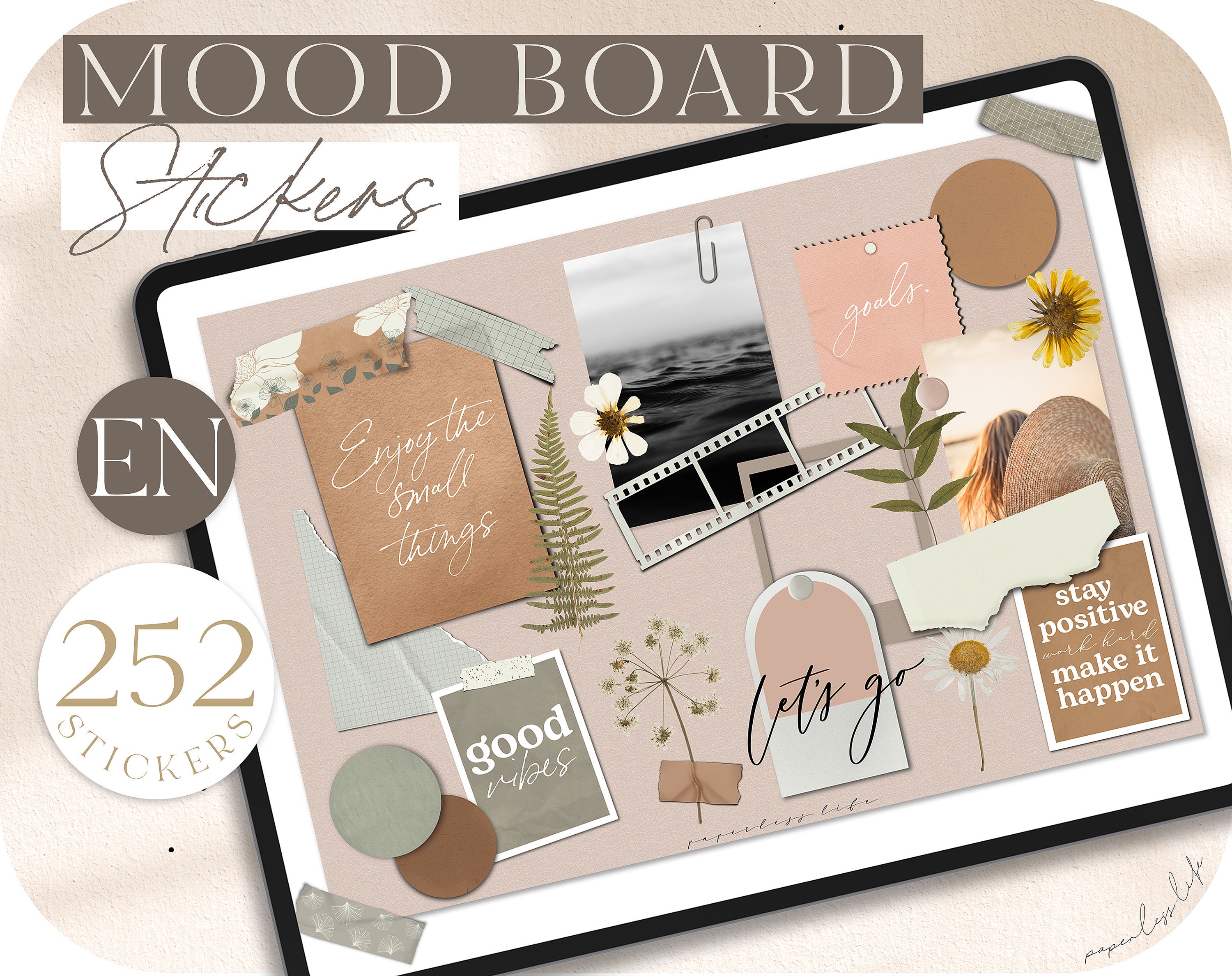 250 Digital Stickers Mood Board // for Goodnotes XODO - Etsy
