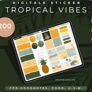 164 adesivi digitali tropicali // per GoodNotes, XODO, Noteshelf & Co. // Fiori, piante, adesivi estivi