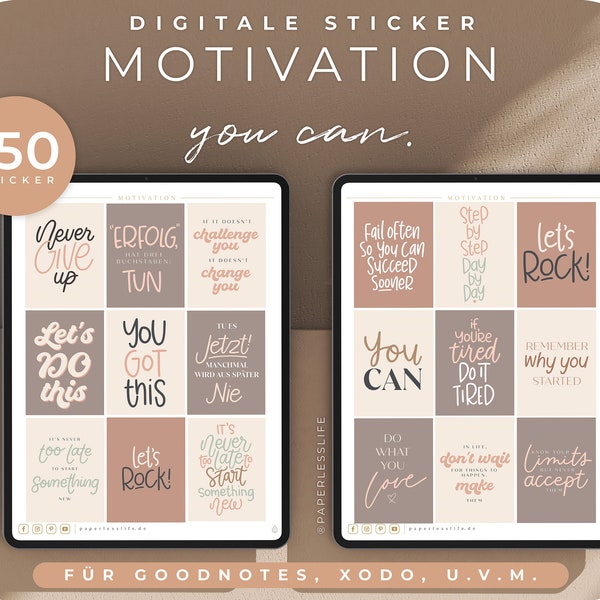 150 Digitale Sticker Motivation // Motivationssprüche für GoodNotes // Motivational Quotes