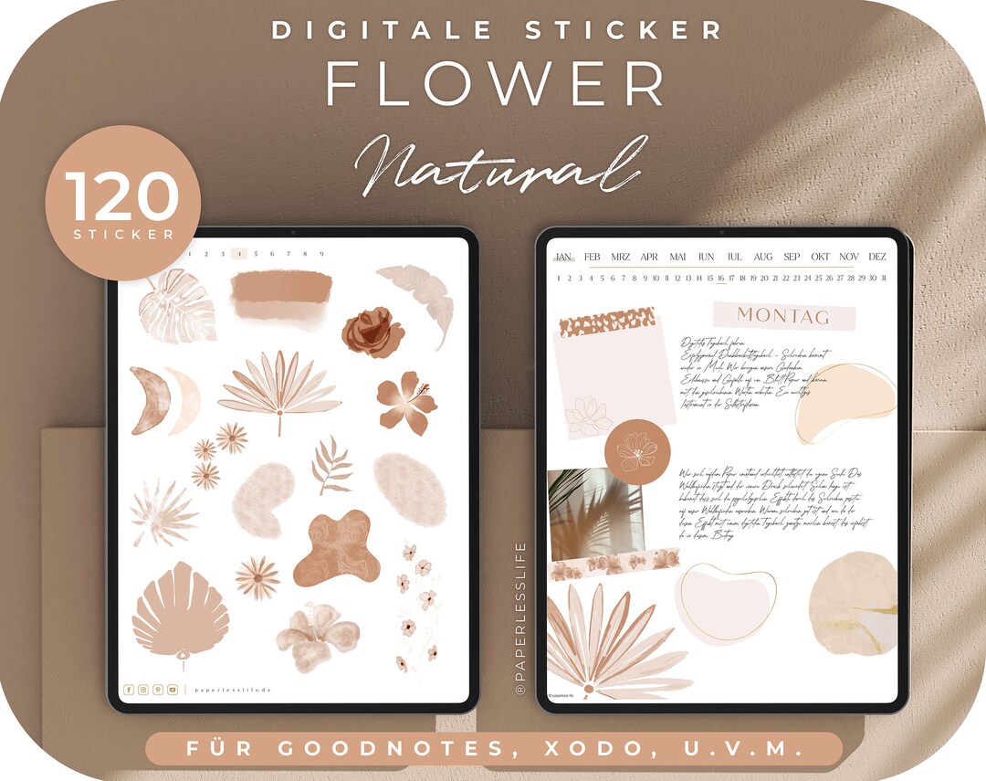 128 Digital Stickers Flower Minimal // Brush Stickers for Goodnotes ...