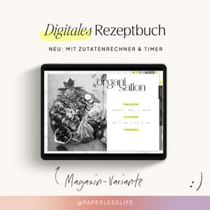 Digital recipe book for writing yourself | German | For 1200 recipes | Magazine version | With ingredient calculator & timer