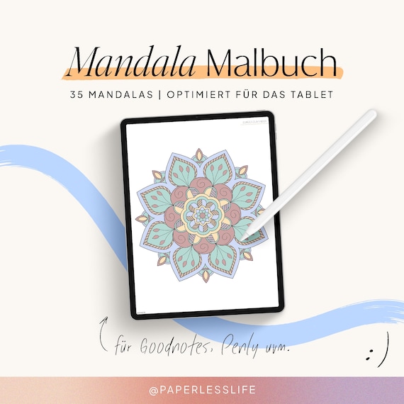 Digitales Malbuch Mandala | Malbuch digital für dein iPad oder Tablet | Für Goodnotes & Co. mit 35 Mandalas