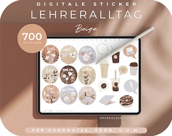 700+ digital stickers for teachers // for GoodNotes, XODO, Noteshelf and much more. // Digital teacher stickers beige