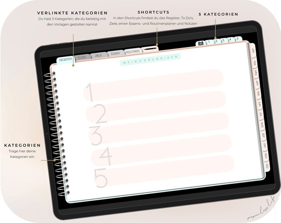 Digitaler Planer Deutsch / Undatierter Kalender / Digital Bullet Journal  Mit 280 Sticker 