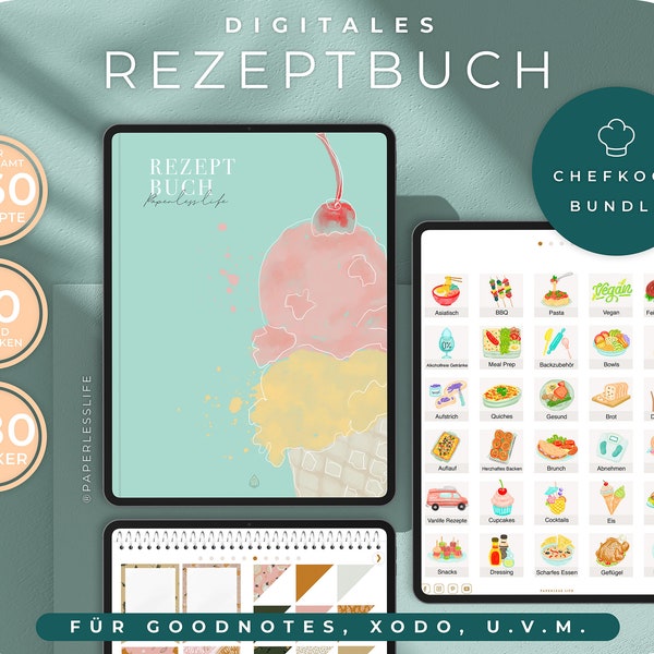 Rezeptbuch Digital zum Selberschreiben BUNDLE  // Erstelle Dein Eigenes Digitales Kochbuch am Tablet // Für GoodNotes, XODO, u.v.m.