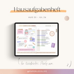 Digital Homework Book 2025/26 | Digital school planner dated July 25 - August 26 for Goodnotes, Penly, and more | Beige