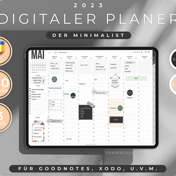 Digitaler Kalender 2023 Deutsch / Digitaler Planer mit Google Kalender Integration - Wochenplaner