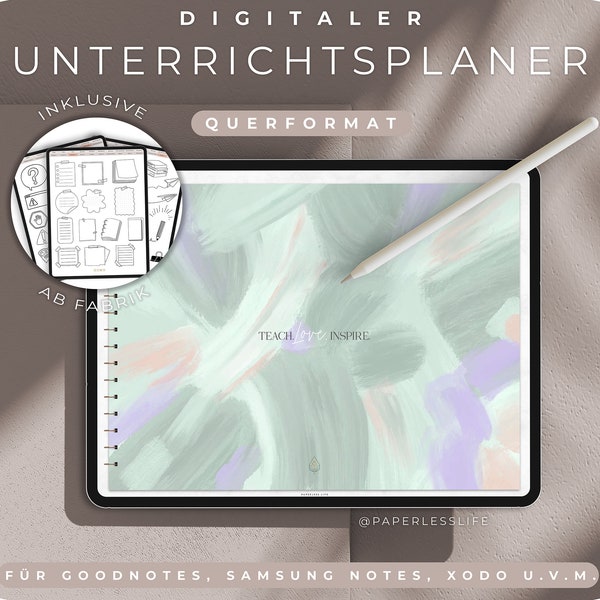 Digitaler Unterrichtsplaner / Unterrichtsplanung mit Goodnotes, Samsung Notes & Co. - Querformat inkl. "Die Arbeitsblatt-Fabrik"