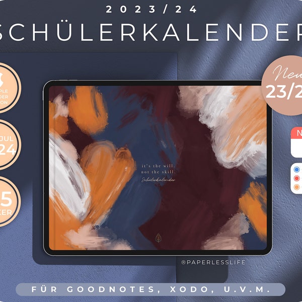 Digitaler Schülerkalender 2023/24 // Digitaler Schülerplaner für GOODNOTES, XODO usw. // NEU: Mit Apple Kalender Integration