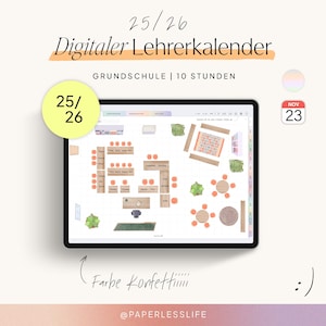 Calendario docente digital 25/26 | Planificador docente para primaria | Para 8 clases | Confeti | semana de 10 horas | Con la función Calendario de Apple