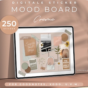 252 Mood Board d'autocollants numériques // pour GoodNotes, XODO, Noteshelf & Co. // Dictons de motivation, fleurs et bien plus encore.