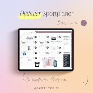 Può includere: Un planner digitale per le app Goodnotes e Penly con un layout di calendario mensile. Il planner è progettato per attività di fitness e sportive. Il planner ha un tema di colore bacca e include una citazione motivazionale, "Tutto ciò di cui ho bisogno è un buon allenamento".