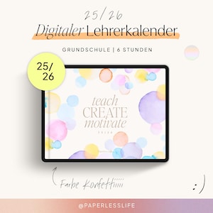 Digital Teacher Calendar Elementary School 25/26 | For 8 classes | Confetti | 6-hour week