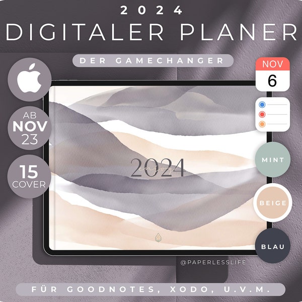 2024 Digitaler Planer Deutsch / GoodNotes Kalender iPad "Der Gamechanger" mit Apple Kalender Funktion