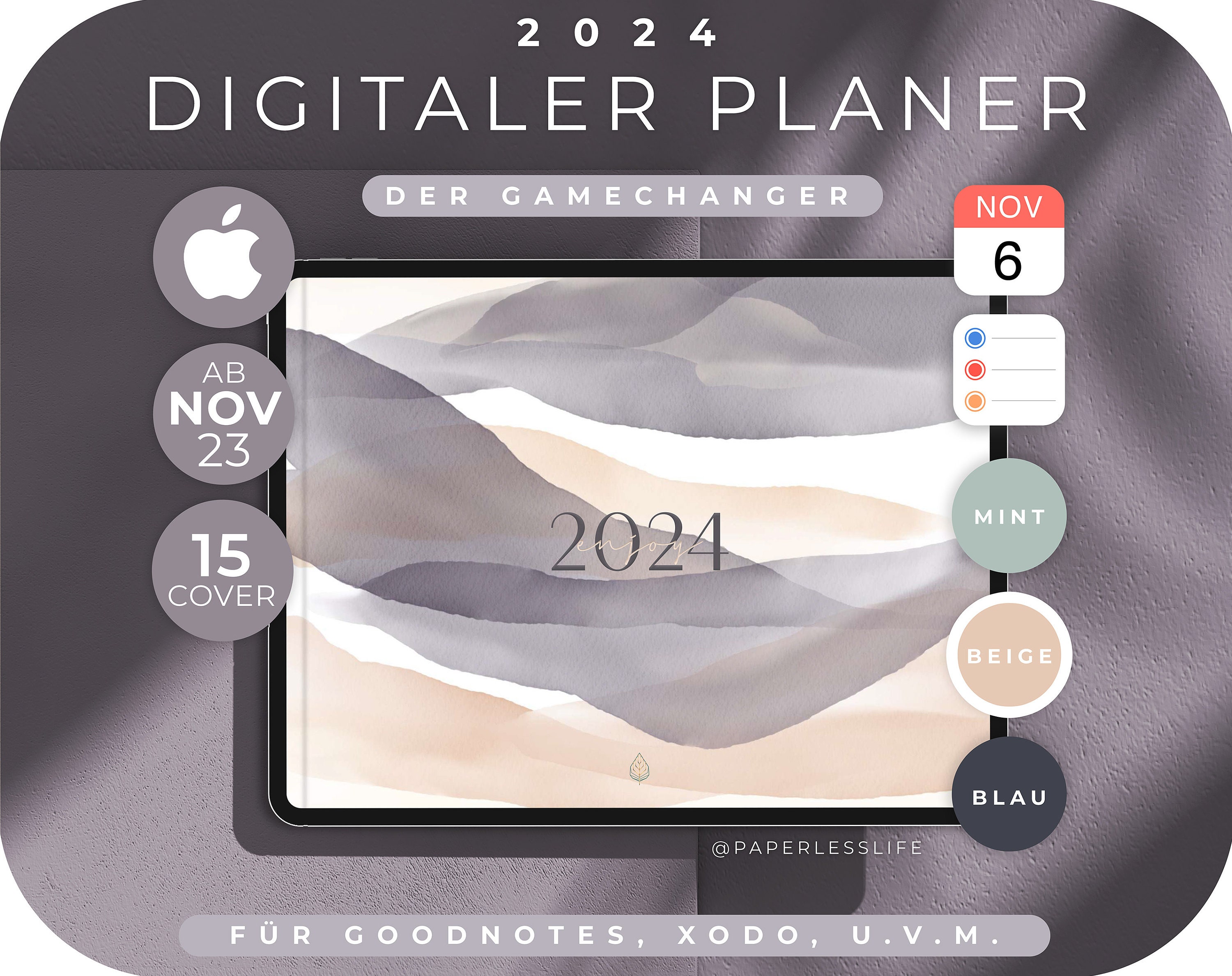 Digitaler Planer Deutsch / Undatierter Kalender / Digital Bullet Journal  Mit 280 Sticker 