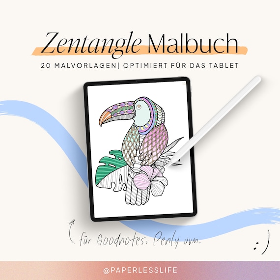 Digitales Malbuch Zentangle | Malbuch digital für dein iPad oder Tablet | 20 Malvorlagen