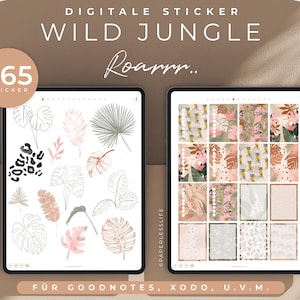 265 Digital Stickers Wild Jungle // for GoodNotes, XODO, Noteshelf & Co. // Washi Tape, Brushes and many more!
