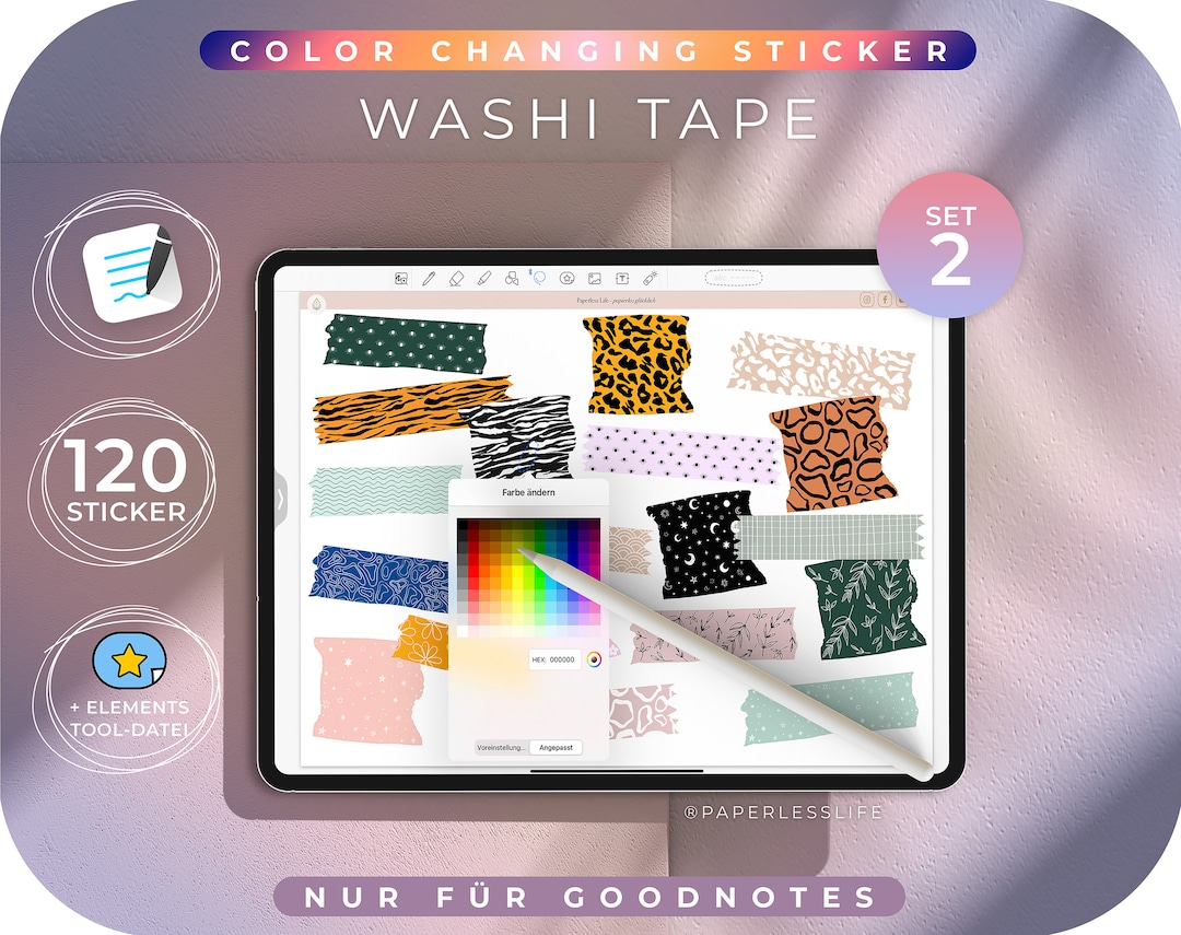 120 Color Changing Goodnotes Sticker Washi Tape Set 2 // Digital