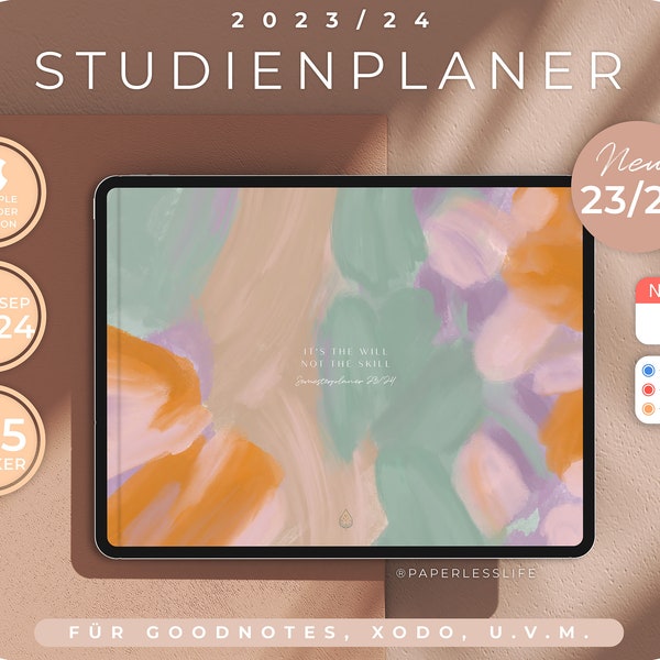 Digitale studieplanner 2023/24 / Digitale semesterplanner voor GOODNOTES, XODO etc. // Met Apple agenda-integratie