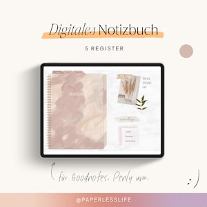 Digitales Notizbuch 5 Register | Notizbuch Digital im Querformat für Goodnotes & Co.  | BEIGE