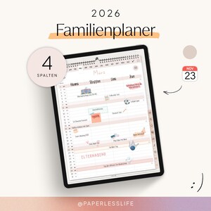 2026 Digital Family Planner | Goodnotes Wall Calendar | 4 Columns | Beige | with Apple Calendar Function