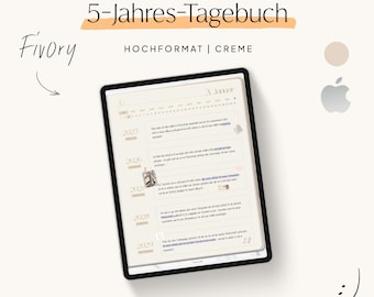 May include: A cream-colored 5-year journal with a black and white zebra print sticker on the cover. The journal is open to the first page, which is dated January 3rd. The journal is titled "5-Jahres-Tagebuch" and "HOCHFORMAT | CREME".